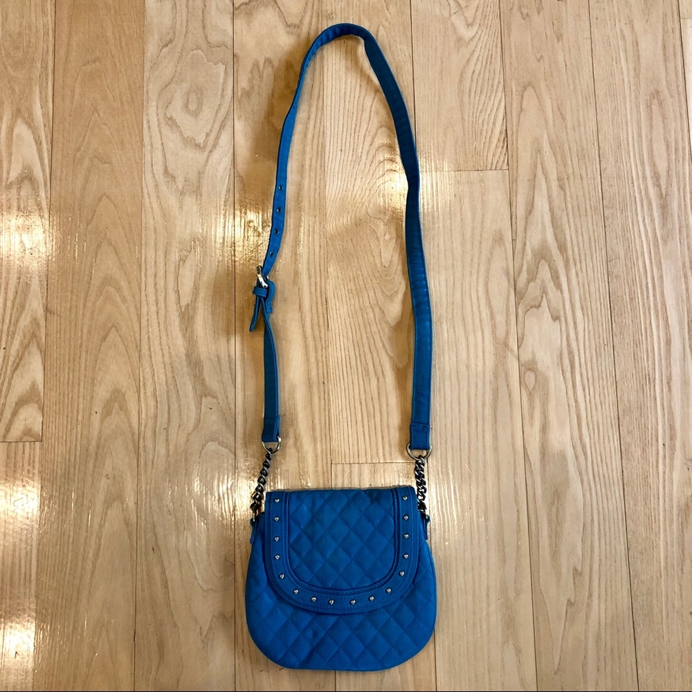 Teal Quilted Leather & Gold Studded Crossbody Bag - Picture 1 of 7